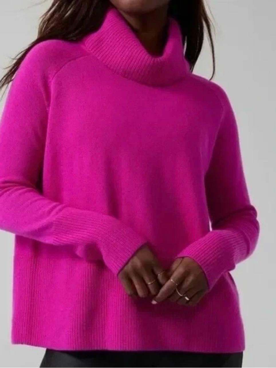 Athleta Aspen Turtleneck Sweater Wool Cashmere Electric Fuchsia Pink Size Small